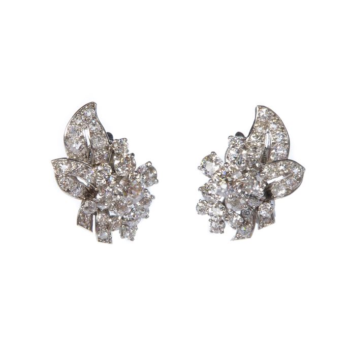   Cartier - Pair of diamond floral cluster earrings | MasterArt